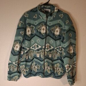 Teddi Teal and Cream Patterned Teddy Jacket fleece